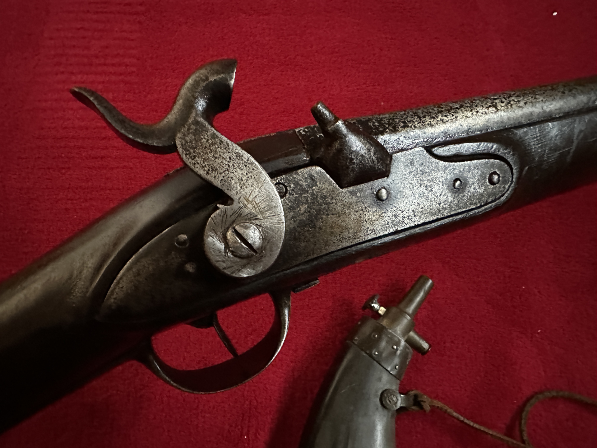 ==>Schwere antike VL-Büchse um 1800 aus Sammlung -Cal.19 mm selten so komplett +Pulverflasche 1.2m ! – Bild 5