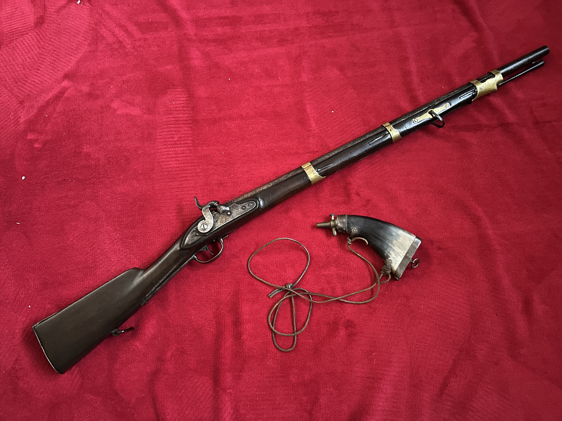 ==>Schwere antike VL-Büchse um 1800 aus Sammlung -Cal.19 mm selten so komplett +Pulverflasche 1.2m ! – Bild 2