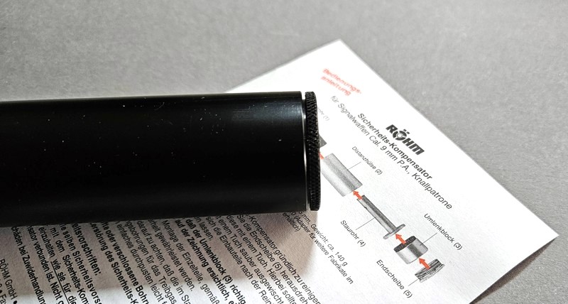 original RÖHM Sicherheits-Kompensator mit Bedienungsanleitung und Adapter, 9mm P.A. Knall, Joniskeit – Bild 3
