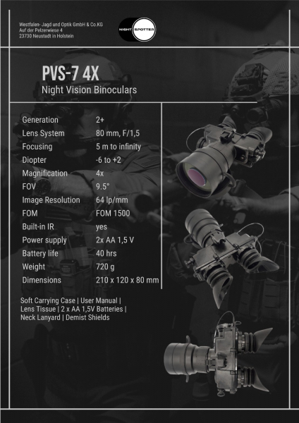 Nightvision PVS7 4X - NVG Binoculars + Zubehör, PHOTONIS, Green Phosphor, Gen2+ – Bild 4