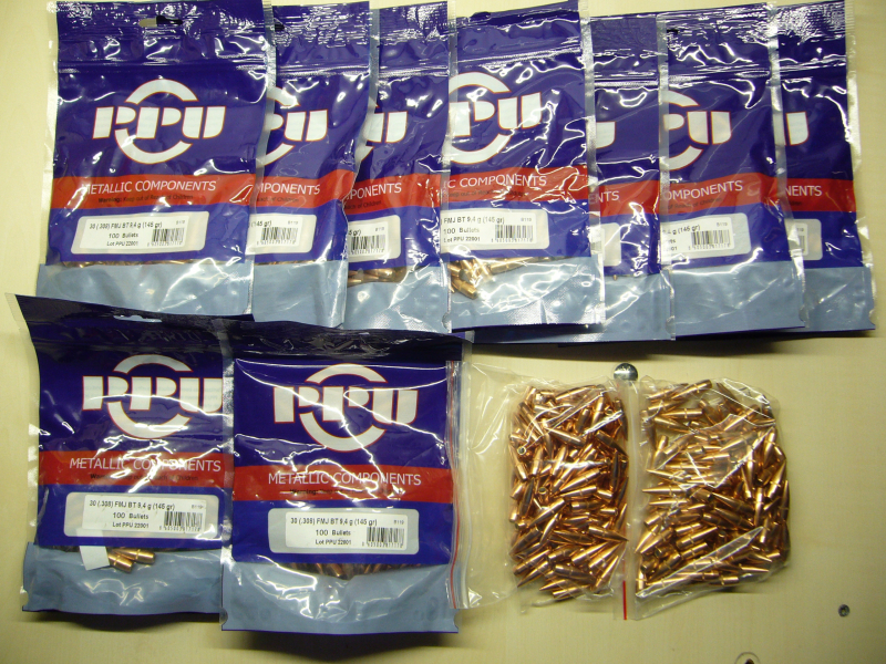 1100 Stück PPU Geschosse #B-119/30(.308)FMJBT 9,4g(145Gr.) – Bild 2
