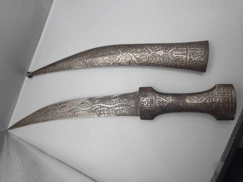 Antiker Dolch Kandschar Khanjar Kaukasus Orient ziseliert mit Scheide Deko – Bild 3