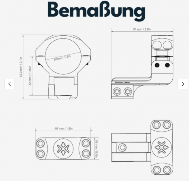 Vector Optics Cantilever Montageringe 30mm (h=32mm), für 11 mm Schiene – billede 2