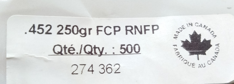 CamPro Geschosse .452 / 250 Grain FCP RNFP / 500 Stück OVP – Bild 2