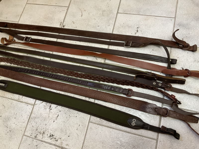 Konvolut Gewehrriemen 10Stück, MERKEL Neopren, Gummiert, Fettleder, Leder Cordura, Geflochten!!! – Bild 2