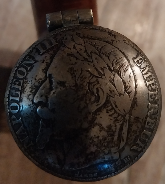 Historische Gesteckpfeife / Jägerpfeife mit Münzdeckel „Napoleon III Empereur“Rarität – Sammlerstück – stampa 2