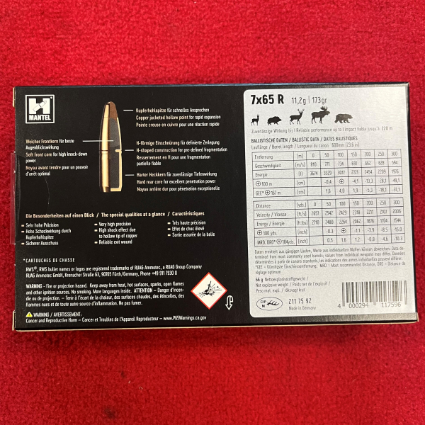 RWS 7x65 R H-Mantel HMK – 11,2g / 173gr - 100 Schuss - inkl. Versand – Bild 2