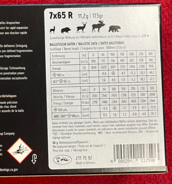 RWS 7x65 R H-Mantel HMK – 11,2g / 173gr - 100 Schuss - inkl. Versand – Bild 4