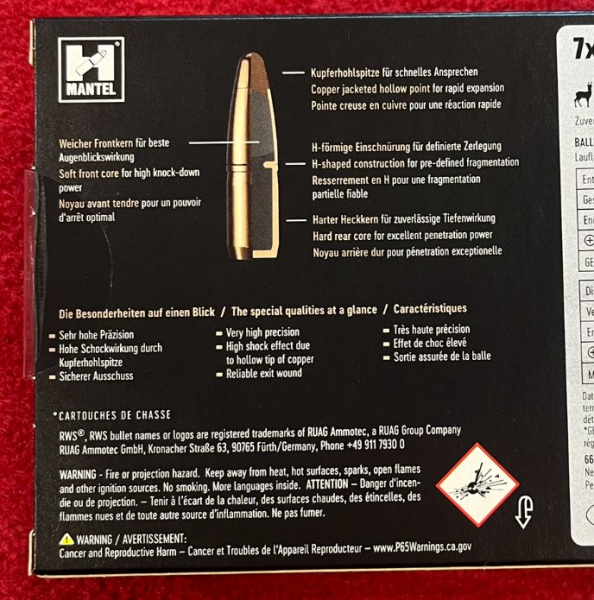RWS 7x65 R H-Mantel HMK – 11,2g / 173gr - 100 Schuss - inkl. Versand – Bild 5