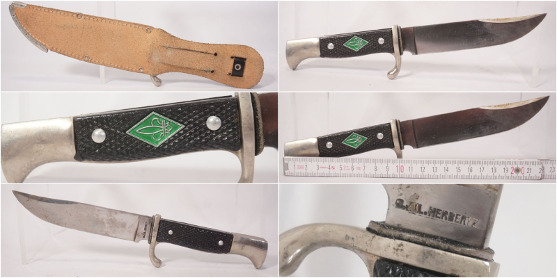 Altes Fahrtenmesser C. JUL. HERBERTZ Solingen – Pfadfindermesser / Dolch + Lederscheide – Bild 2