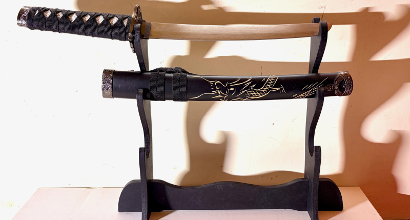 Samurai Schwerter Set Marui – 3-teiliges Katana Daisho Set mit Drachengravur & Ständer – Bild 4