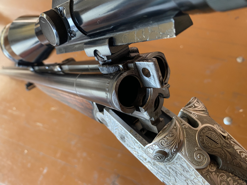 Krieghoff Neptun Dural Seitenschloß-Drilling 7x75R v. Hofe 16/70 Handspannung 2,5-9x50 Nickel – Bild 6