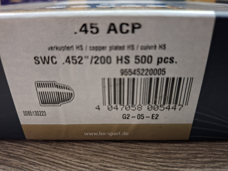 H & N SWC.45 ACP Geschosse – afbeelding 2