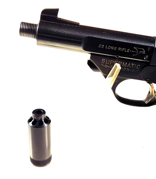 Pistole, High Standard, Supermatic, .22lr, Laufgewinde, Mündungsfeuerdämpfer – Bild 2