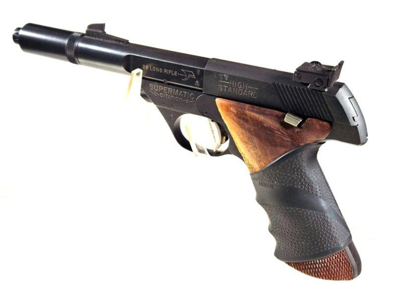 Pistole, High Standard, Supermatic, .22lr, Laufgewinde, Mündungsfeuerdämpfer – Bild 3