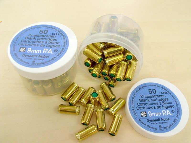 Originalverpackte Dynamit Nobel Platzpatronen Kaliber 9 mm P.A. / 2 Schachtel a 25 Stück – Bild 1
