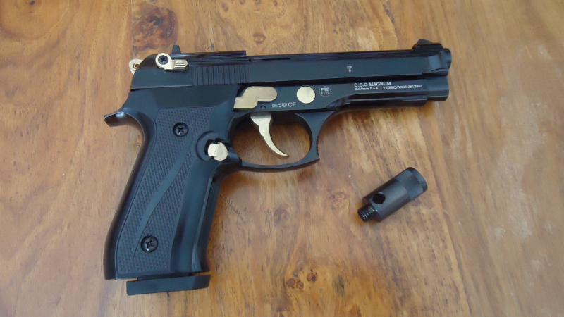 Pistole (der Beretta F92 nachempfunden) in Kaliber: 9mm P. A. Knall inkl. Zubehör – Bild 3