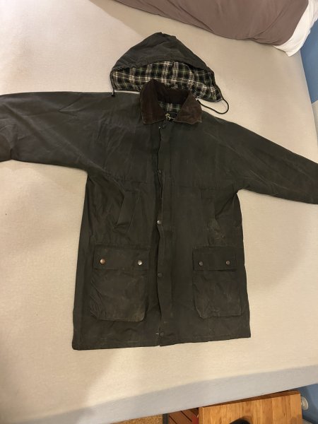 Wachsjacke Gr. S – gewachste Baumwolle – mit Kapuze – Bild 1