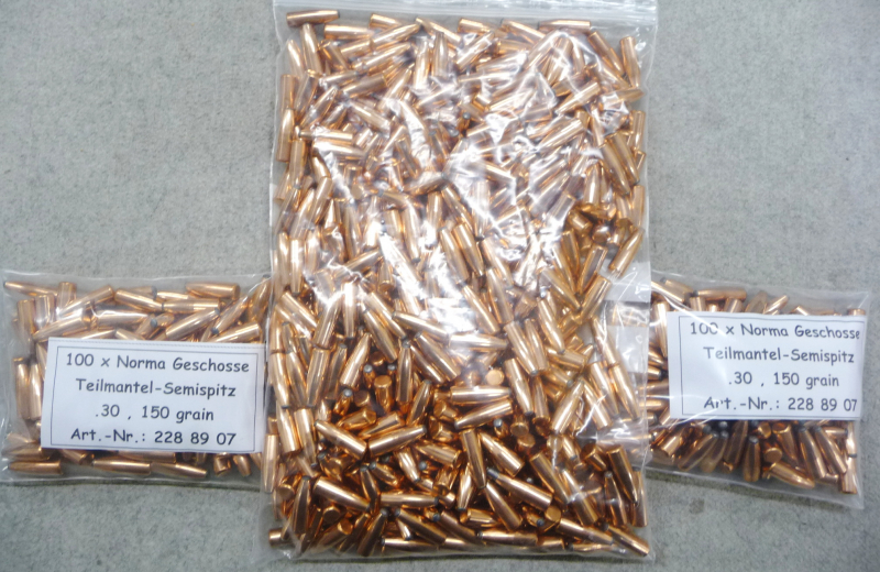 100 Norma "White Tail" Geschosse .30, 150 grain, TM-Semispitz, NEU – Bild 1
