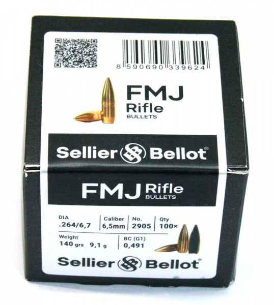 100 Stück S&B | Sellier&Bellot Geschosse #2905 | .264 / 6,5mm - 140grs / 9,1g - FMJ BT - Vollmantel – Bild 1