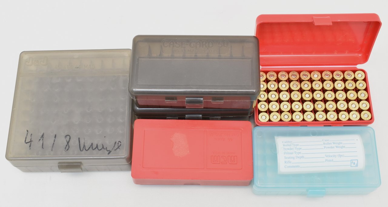 6 MTM Patronenboxen + 50 Hülsen Kaliber .44 Rem.Mag. – Bild 1