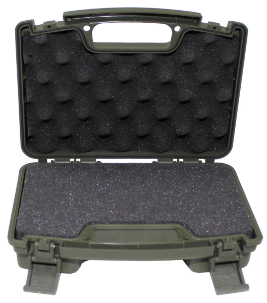 Pistolen-Koffer, Kunststoff, klein, innen 25x14x7cm, abschließbar, Schaumstoffeinsatz, Oliv – Bild 1