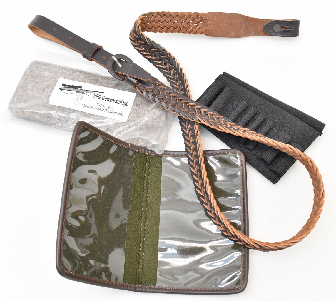 Jägerpaket! Gewehrriemen, VFG Gewehrauflage, Schaft - Patronenhalter, Jagdscheinetui – Bild 1