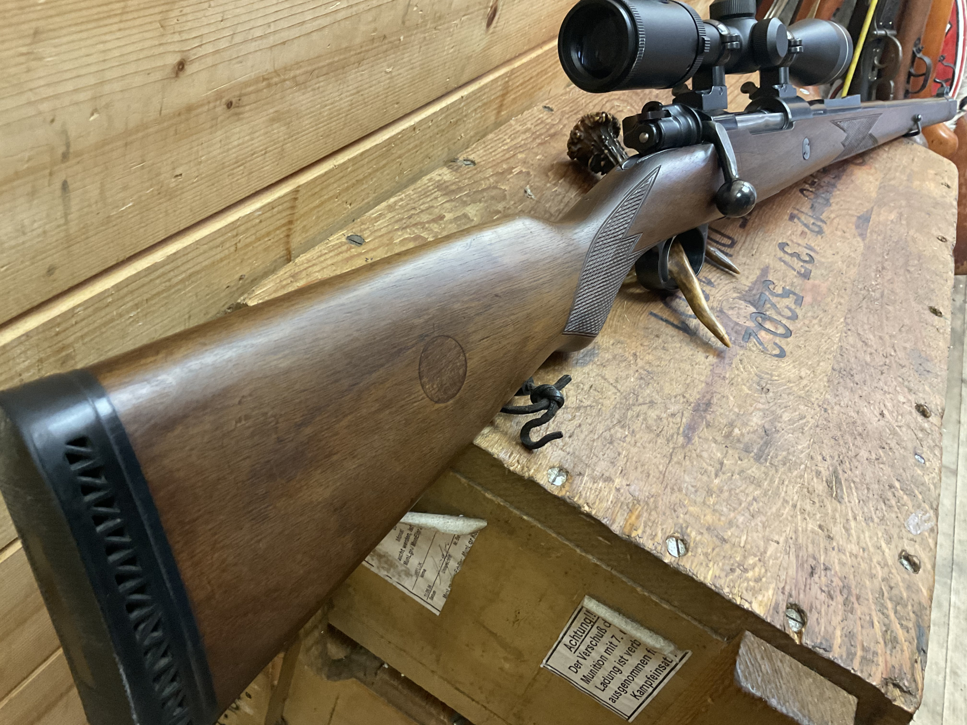 Karabiner DWM Umbau auf Stutzen jagdlich, Kal. 7x57, Stufenlauf! Leuchtpunkt! – Bild 6