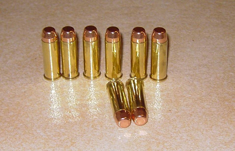 10 Stück Dekos .44 Remington Magnum / .44 Rem. Mag. Vollmantel Flachkopf Geschosse Messinghülsen – Bild 1