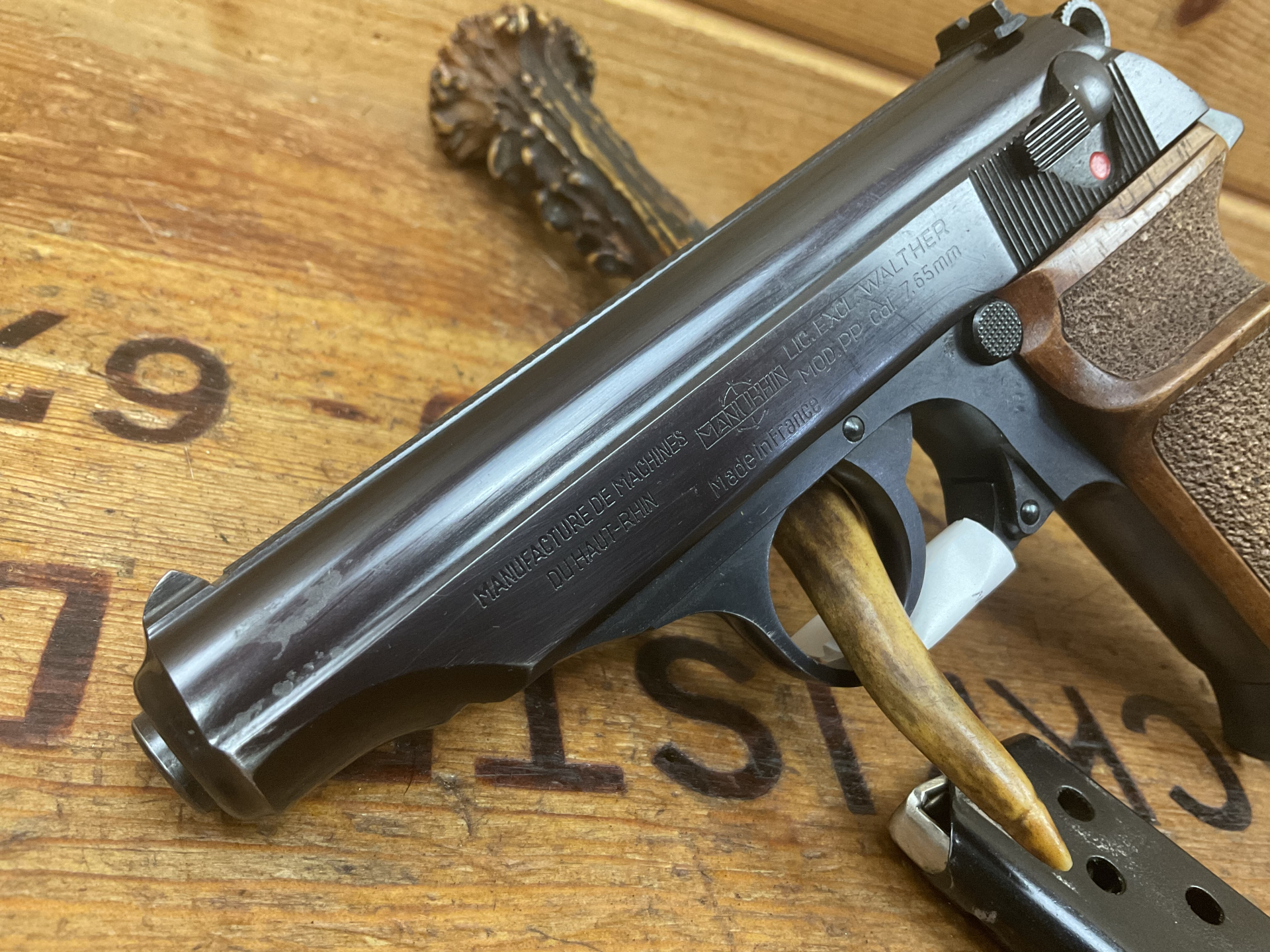 SLP MANURHIN Lic. Walther Mod.PP, Kal. 7,65mm, Holzgriffschalen – Bild 2