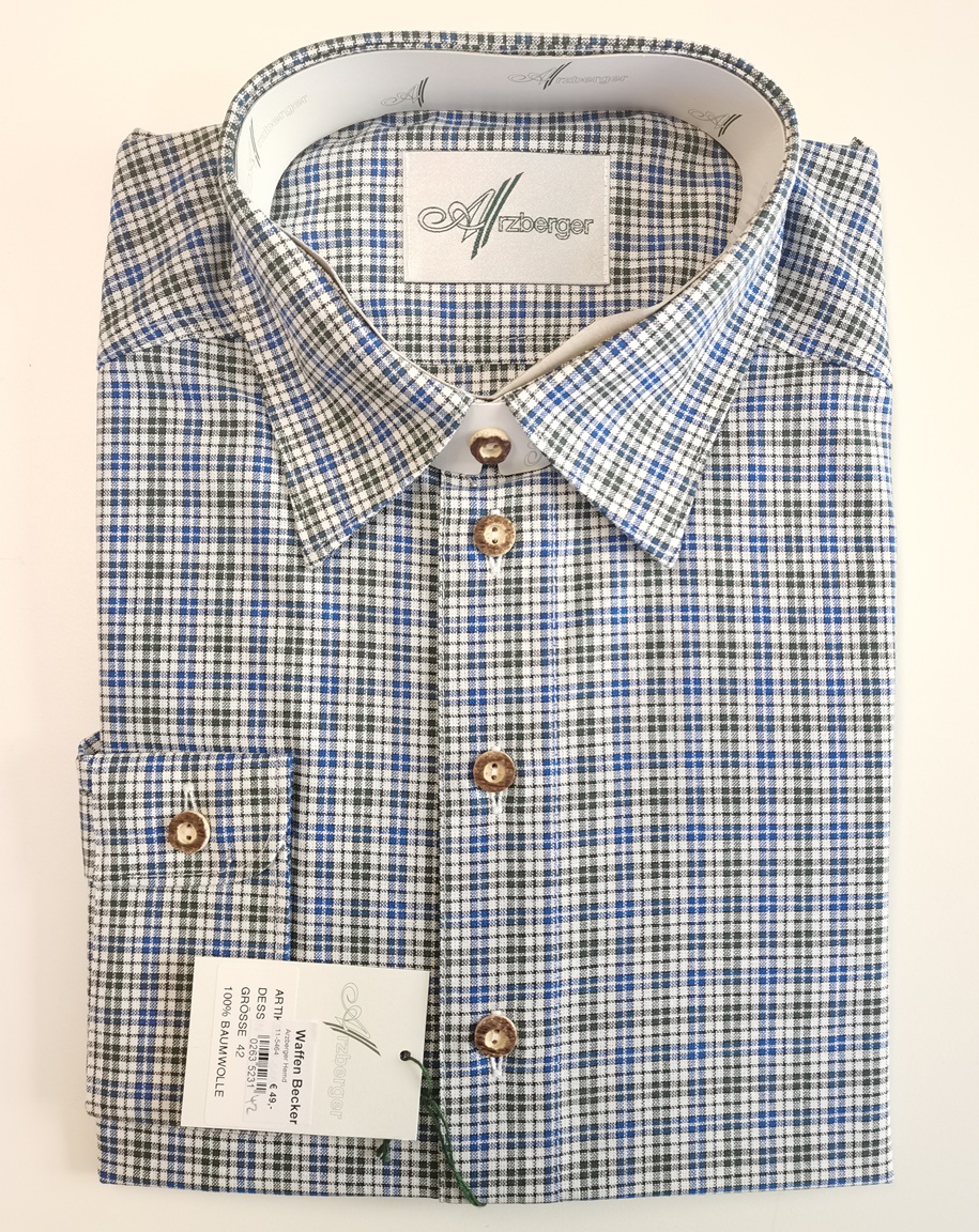 Arzberger Langarmhemd weiß-blau-grün kariert Gr. 42 ---NEUWARE--- – Bild 1
