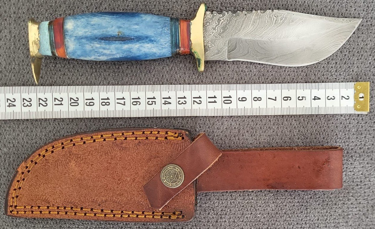 Damast Messer Pakistan Sammlerstück Jagdmesser Lederhülle – Bild 1