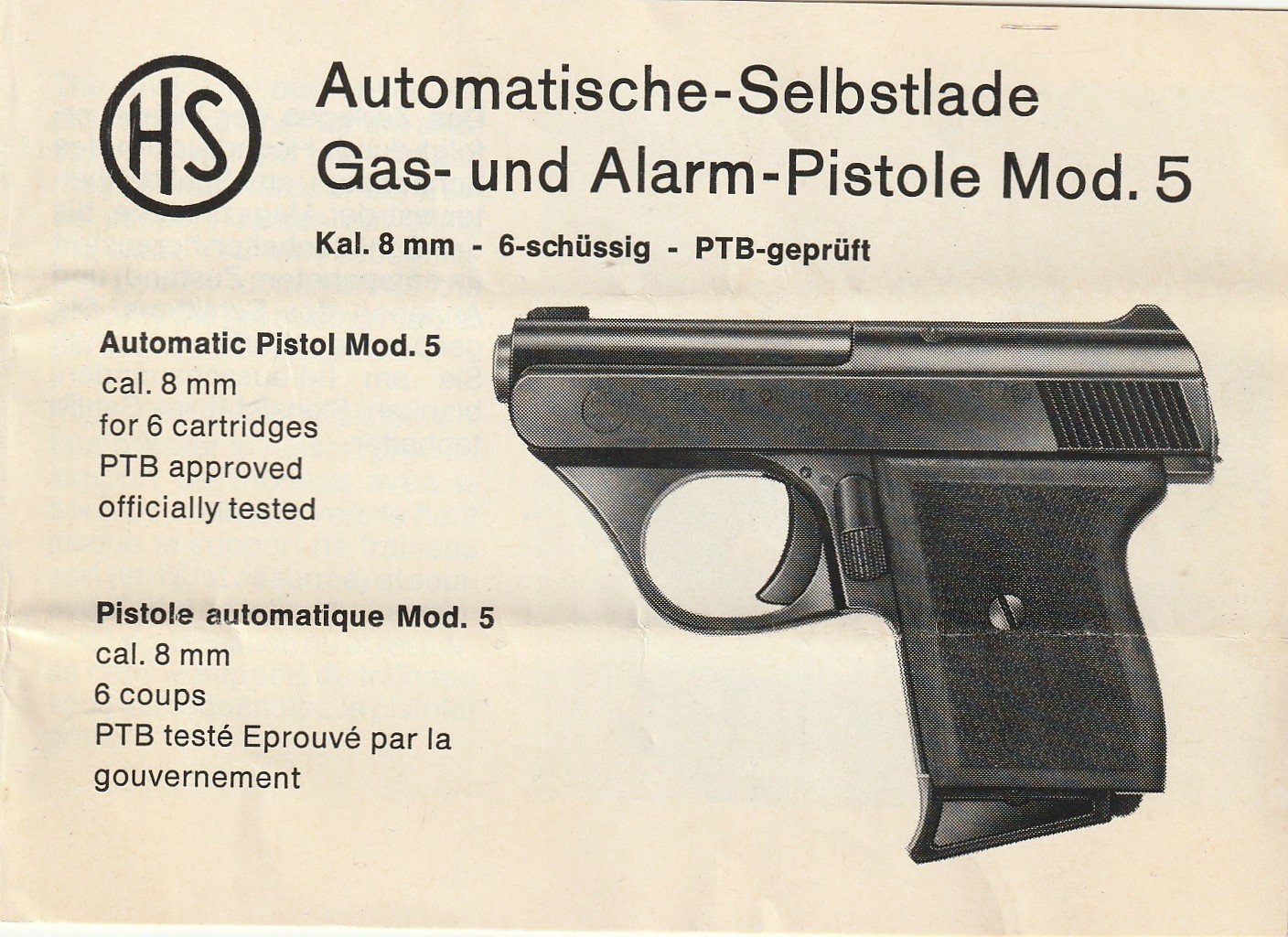 Bedienanleitung für Gas- und Alarm-Pistole HS Mod. 5 – Bild 1
