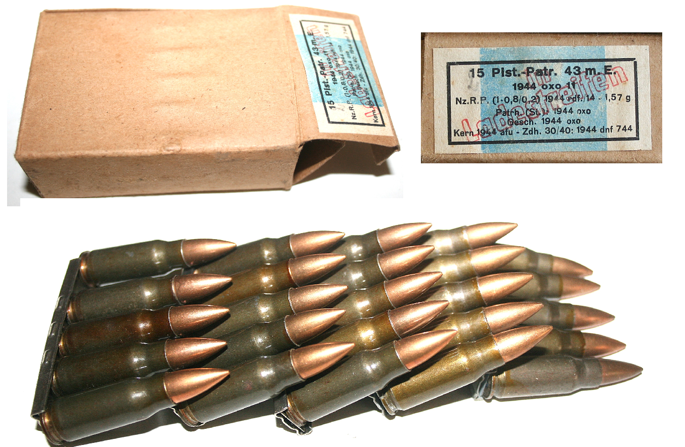 Wehrmacht seltenes Päckchen mit 25 Pistolenpatronen 43 – Bild 1