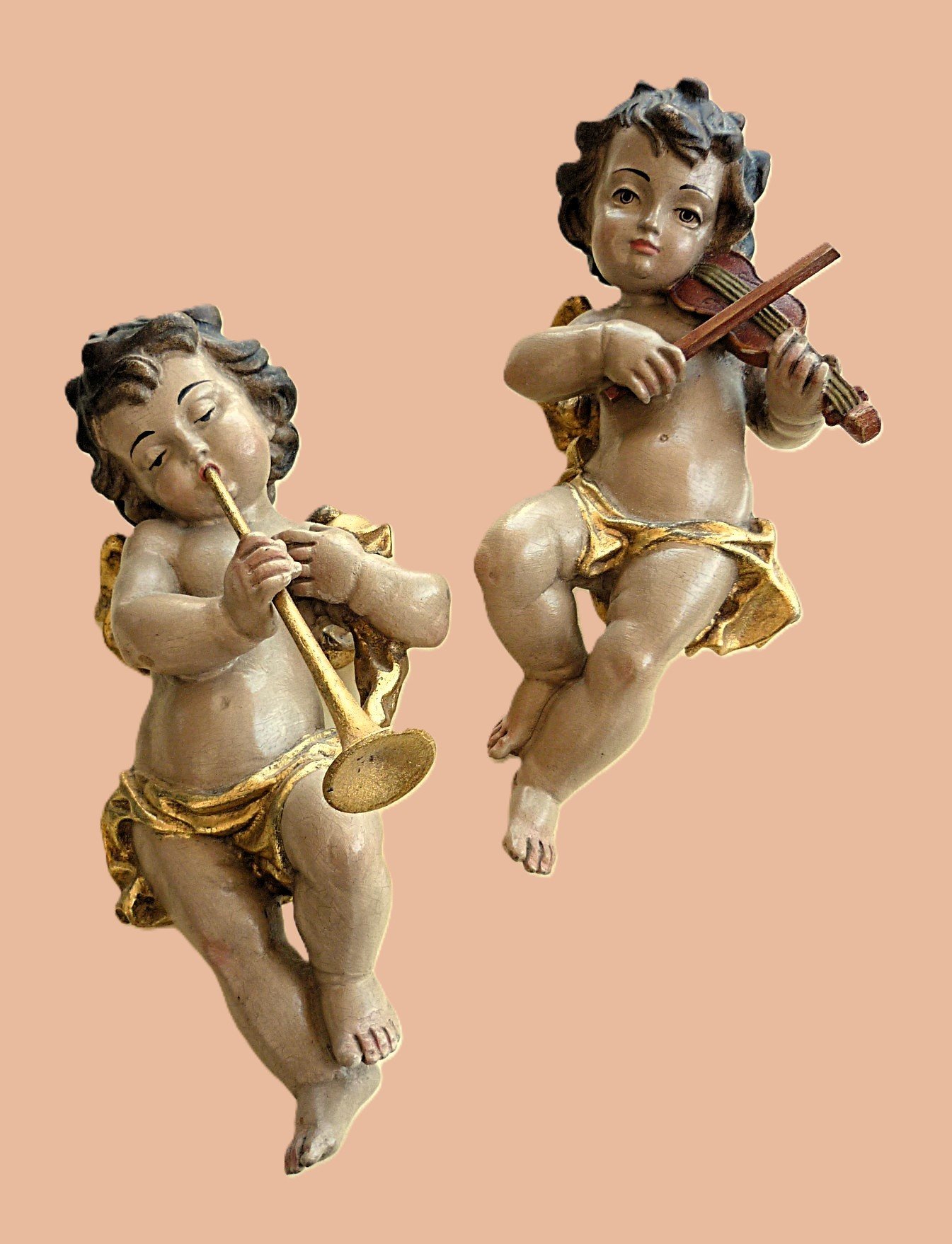 2 Engelfiguren Putto mit Flöte + Geige – Bild 1
