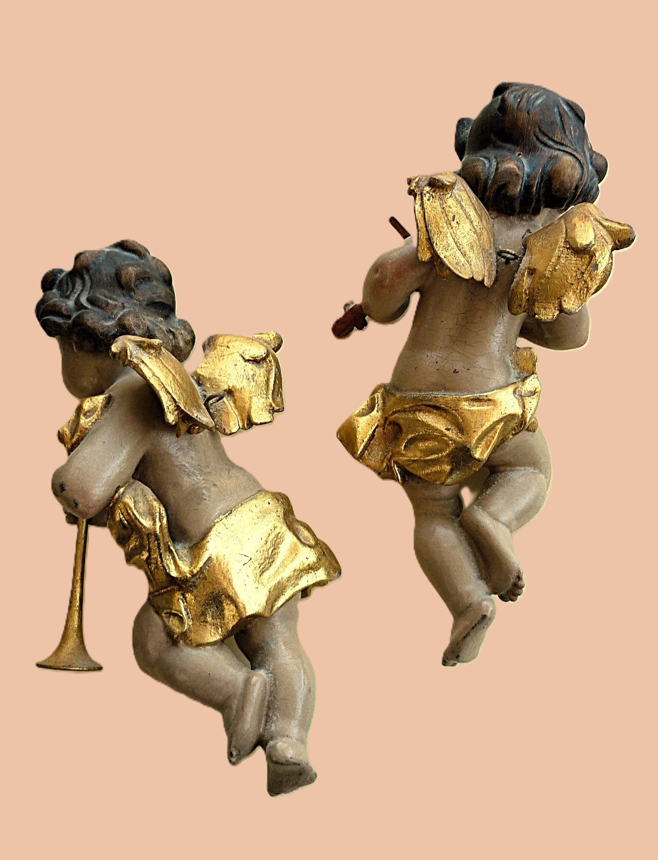 2 Engelfiguren Putto mit Flöte + Geige – Bild 2
