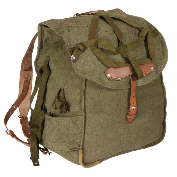 Rumänischer Canvas Rucksack oliv (ca. 30 L) mit Lederriemen Neuwertig – Bild 1