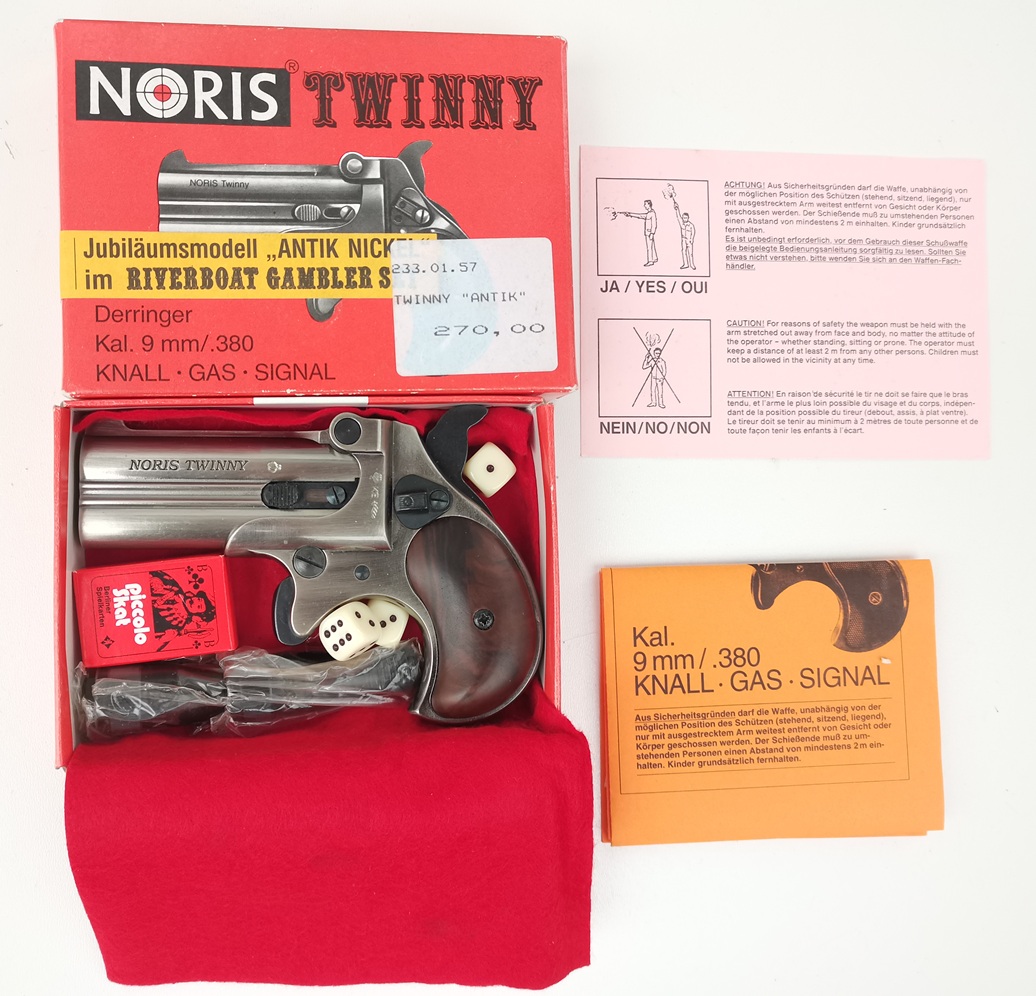 Noris Twinny Derringer Jubiläumsmod. Antik Nickel - Riverboat gambler set 9mm R.K. PTB550 – Bild 1