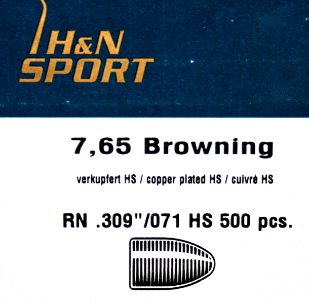 500St. H&N Geschosse .309 7,65 Browning RN HS 71grs/4,6g|Haendler&Natermann BLEIGESCHOSSE Rundkopf – Bild 1