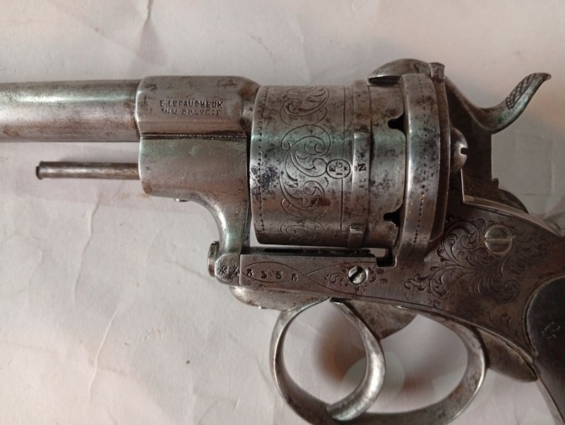 Rare revolver Lefaucheux à broche à Mire déportée, calibre 9 mm – Bild 3