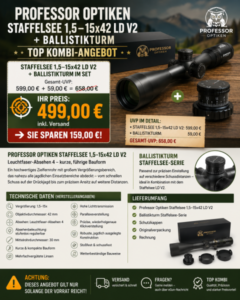 Professor Optiken Staffelsee 1,5–15x42 LD V2 + Ballistikturm – TOP KOMBI-ANGEBOT – Bild 1