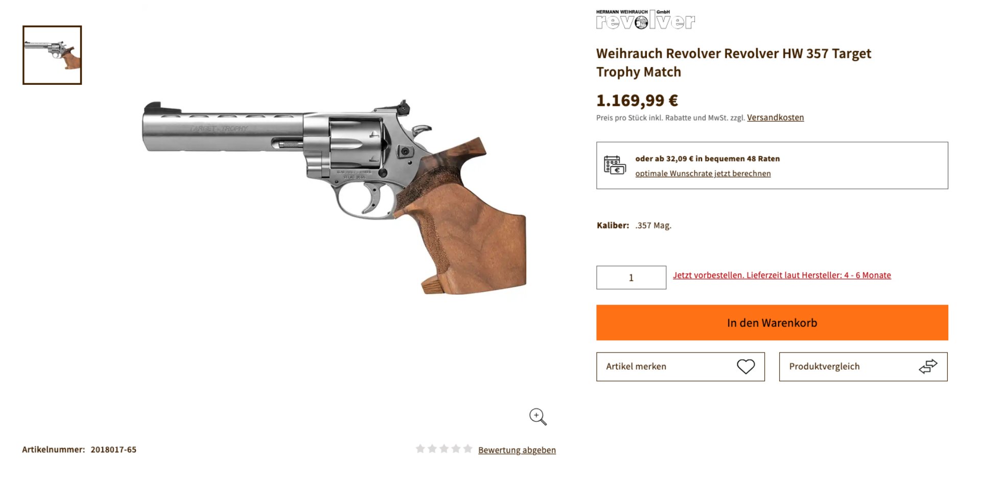Revolver Stainless Steel Trophy Match Target Weihrauch .357 Magnum – Bild 6