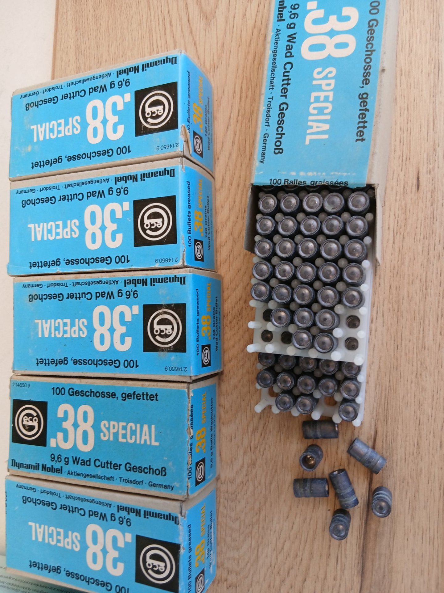 6 Packungen a 100 Stück Geco und eine Packung H&N Geschosse Kal. .38 WC – Bild 1