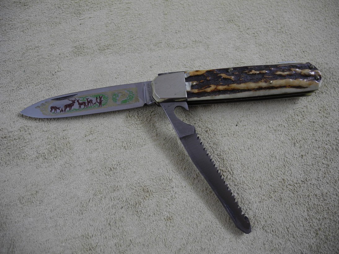Hartkopf Jagdtaschenmesser, Messer mit Farb-Ätzung, Taschenmesser – Bild 1