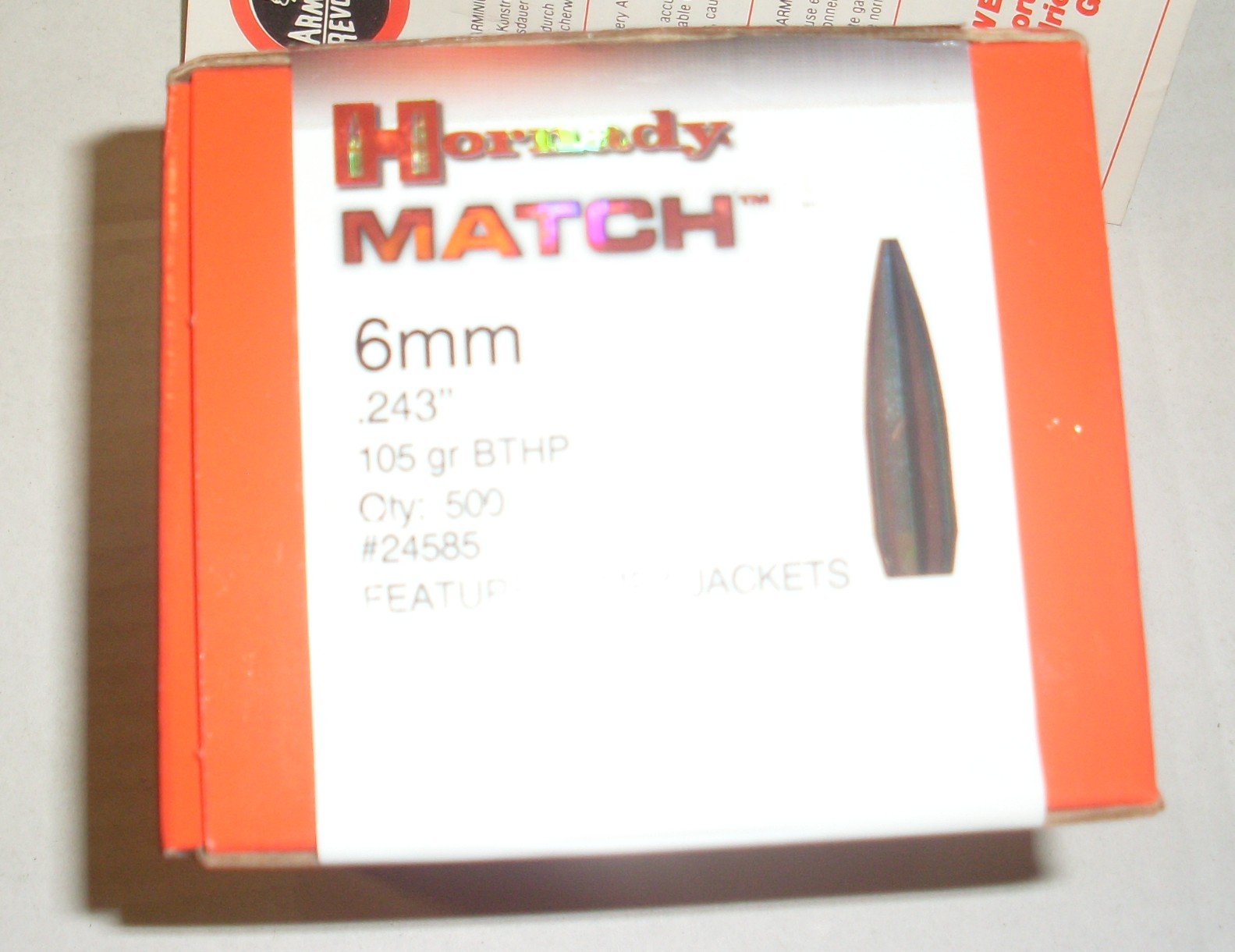 500 Hornady Match Geschoss 105gr HPBT /6mm/243 – Bild 1