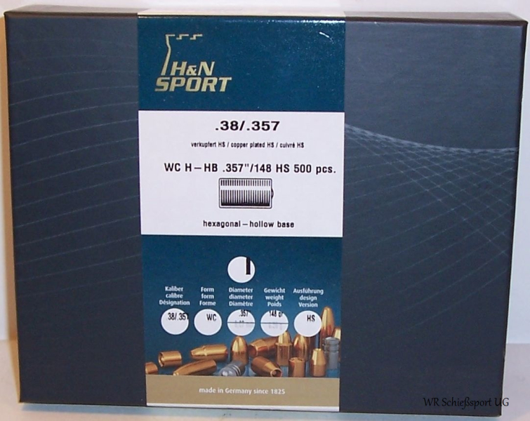 500 H&N .38(.357Dia.) - 148 - WC-H-HB - verkupfert-HIGH-SPEED - 500er Box – Bild 1