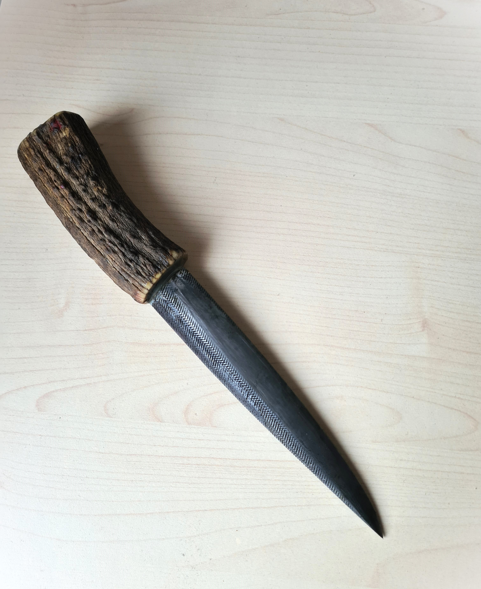 Yakutisches Messer aus alten Feile Jagdmesser Kampfmesser Fahrtenmesser handgefertigt mit Horn Grif – Bild 1