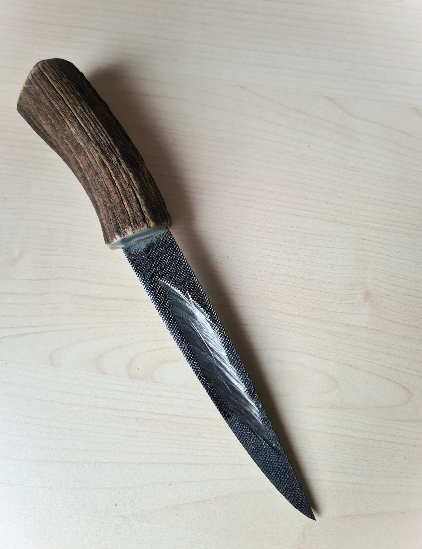 Yakutisches Messer aus alten Feile Jagdmesser Kampfmesser Fahrtenmesser handgefertigt mit Horn Grif – Bild 2