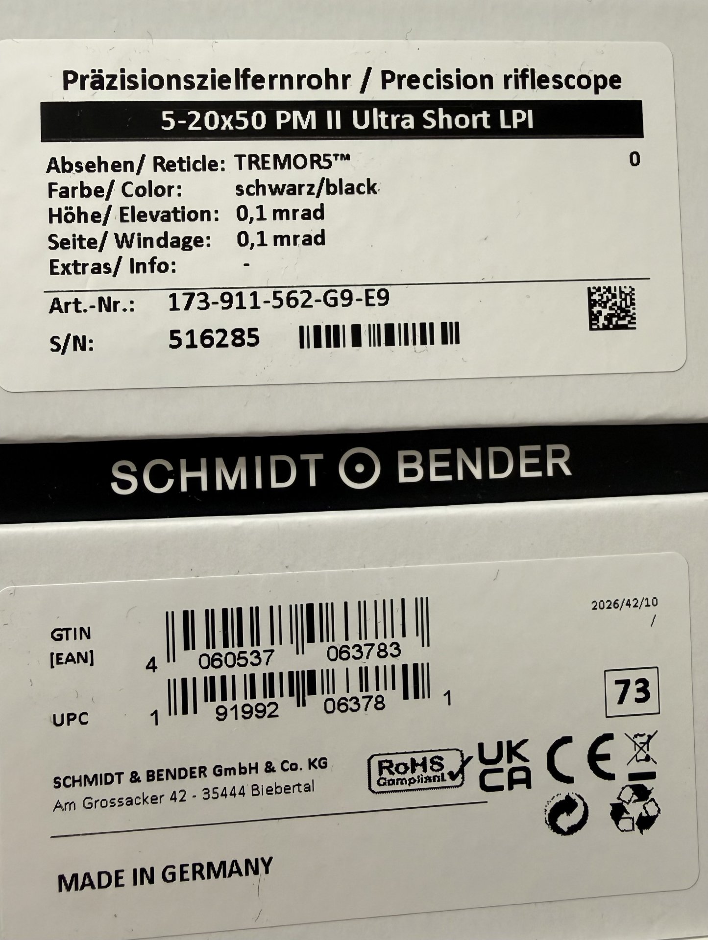 Schmidt Bender 5-20x50mm PM II Ultra Short LPI TREMOR5 1cm cw DT27 MTC LT / ST ZC CT Art.Nr. 173- – Bild 1