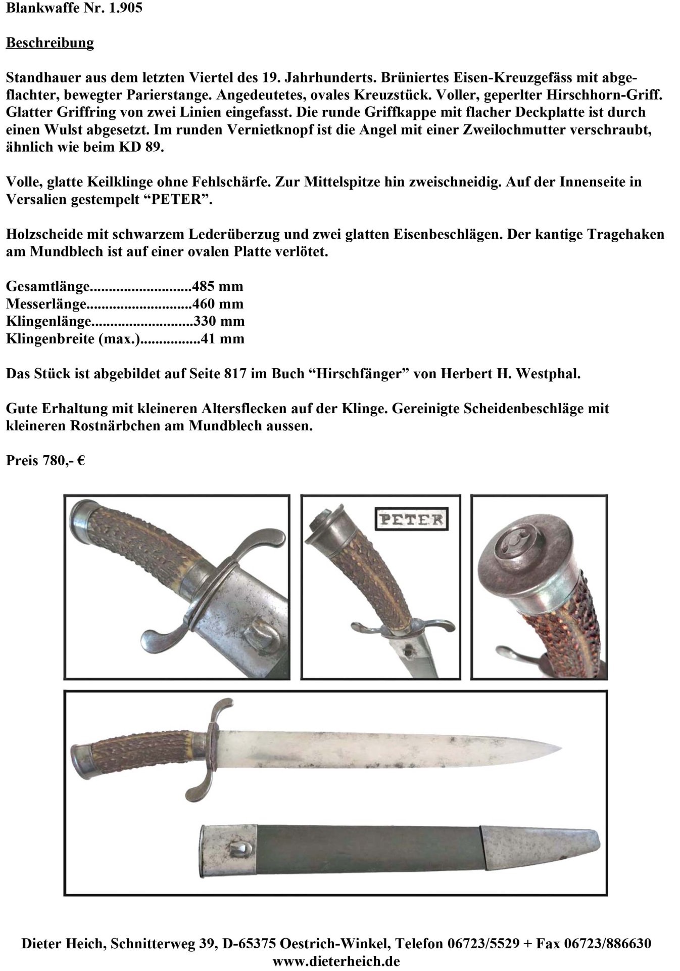 Schwerer Hirschfänger - Standhauer – Bild 2